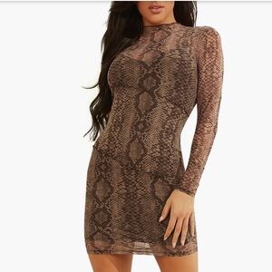 GUESS Leopard Print Long Sleeve Dress
